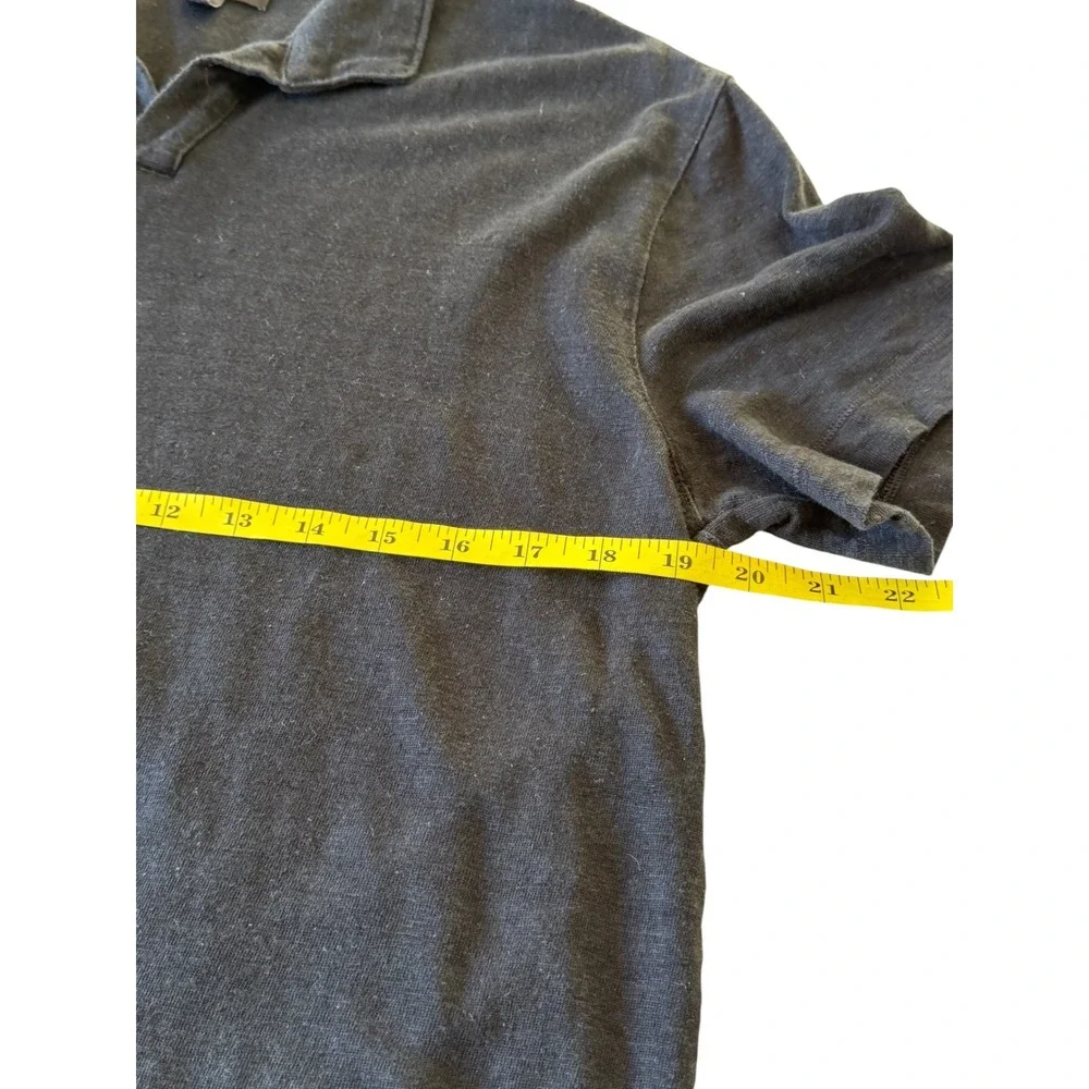 Banana Republic Mens Black Slub Linen Polo Shirt Large Short Sleeve Preppy